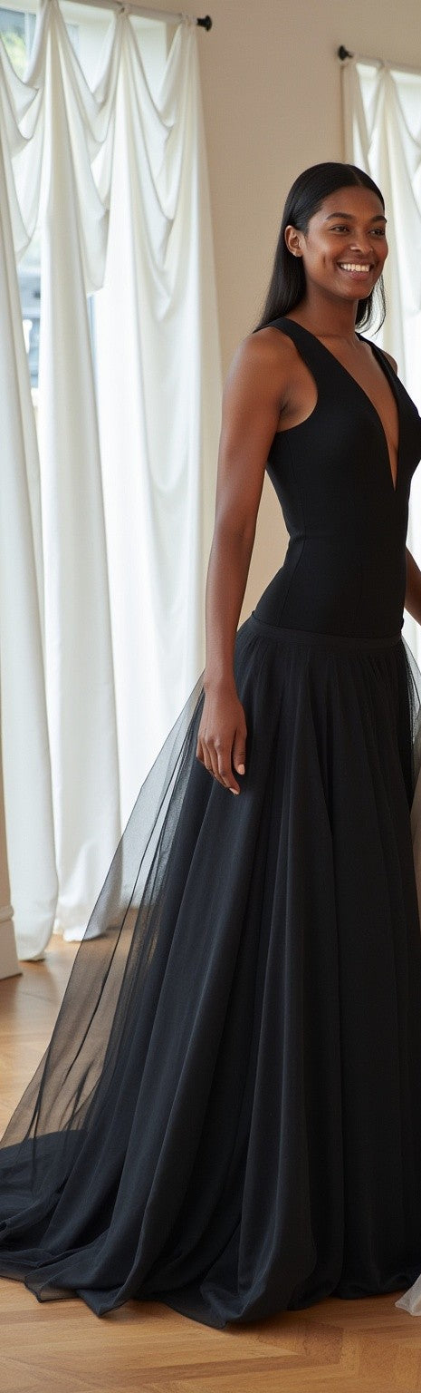 Midnight Eclipse and Pearl Blush Gowns