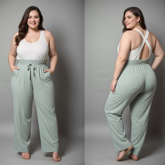 Ruka Joes Sage Green Wide-Leg Jumpsuit with Crisscross Back